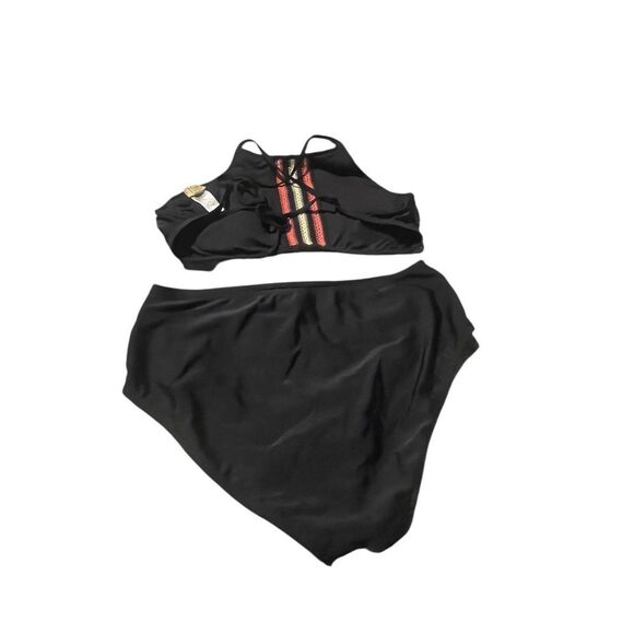 True Craft Black Bikini Set with Striped Detail size large like new see pics - Picture 2 of 2